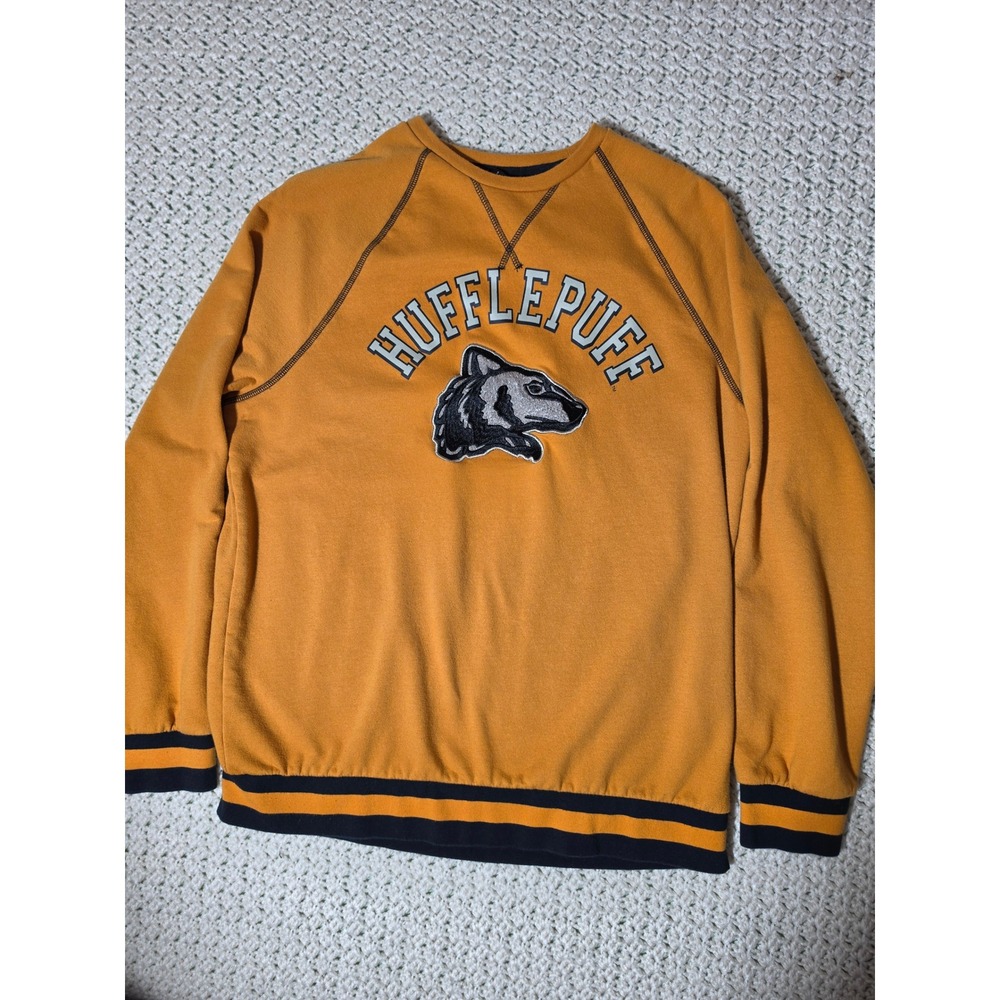 Harry Potter Hufflepuff Sweatshirt Mens Large Yellow Excellent Raglan Badger